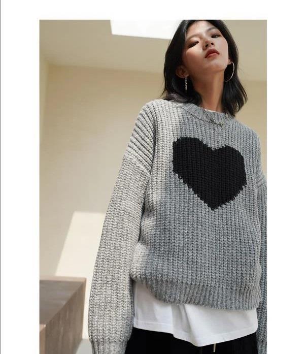 Harajuku Vintage Heart Oversize Unisex Siyah Kazak