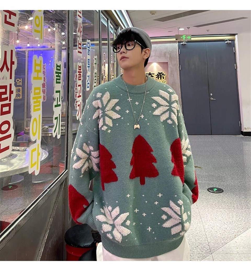Harajuku Yılbaşı Kabartmalı Triko Yeşil  Kazak