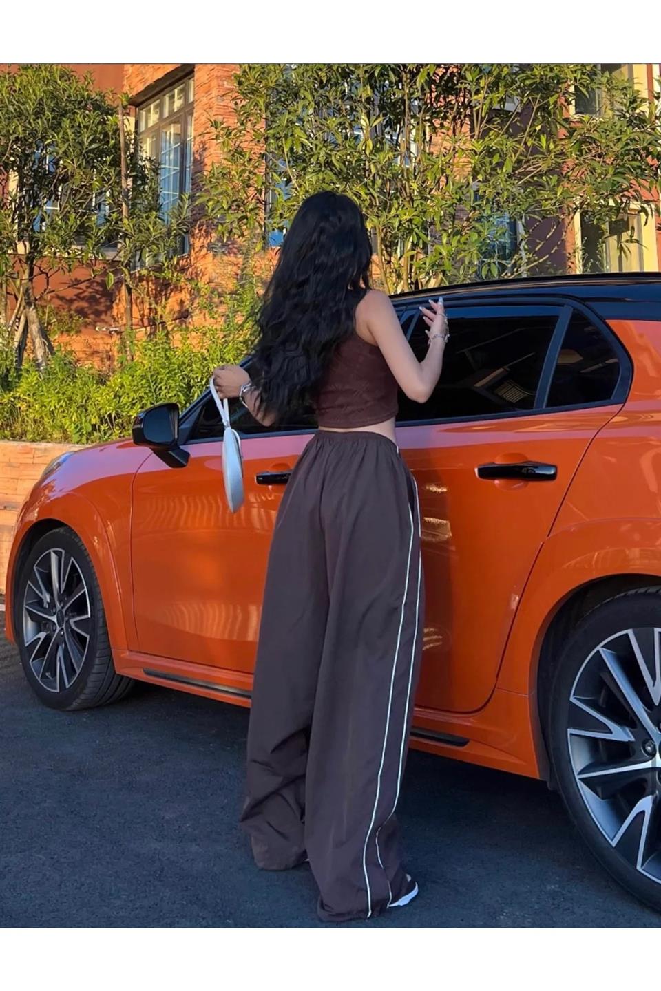 Harajuku Zip Detail Çift Çizgili Brown Tracksuit Oversize Kahverengi Eşofman Altı