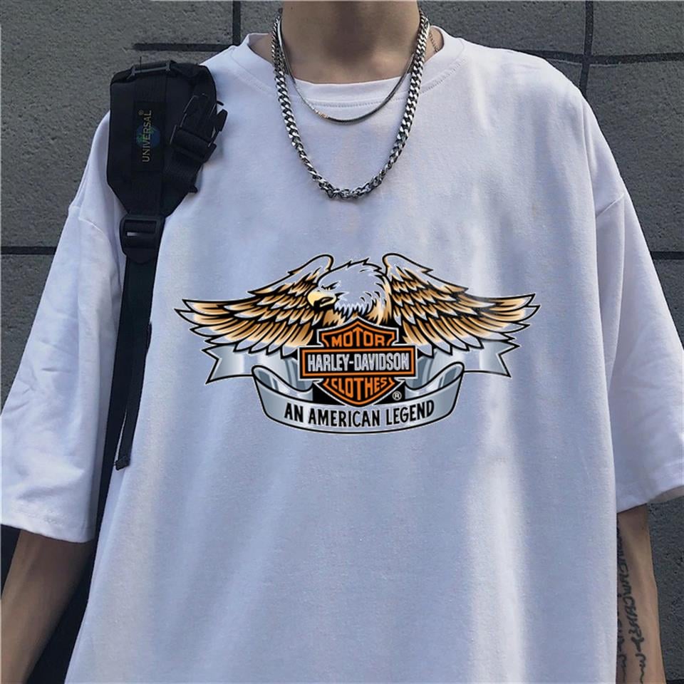 HD Motorcycle Baskılı Beyaz Unisex Oversize T-shirt