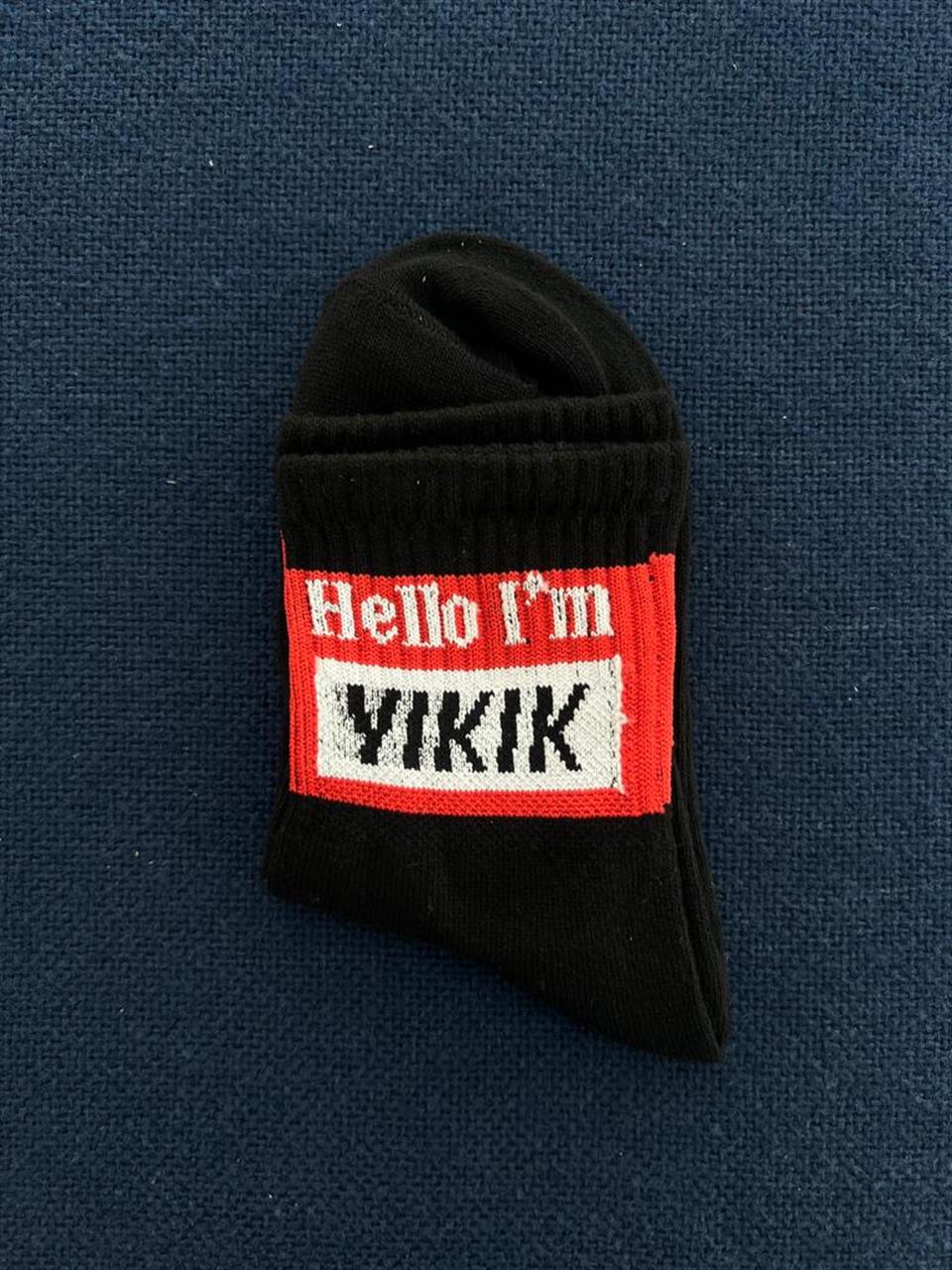 Hello Im Yıkık Unisex Siyah Kolej Çorap