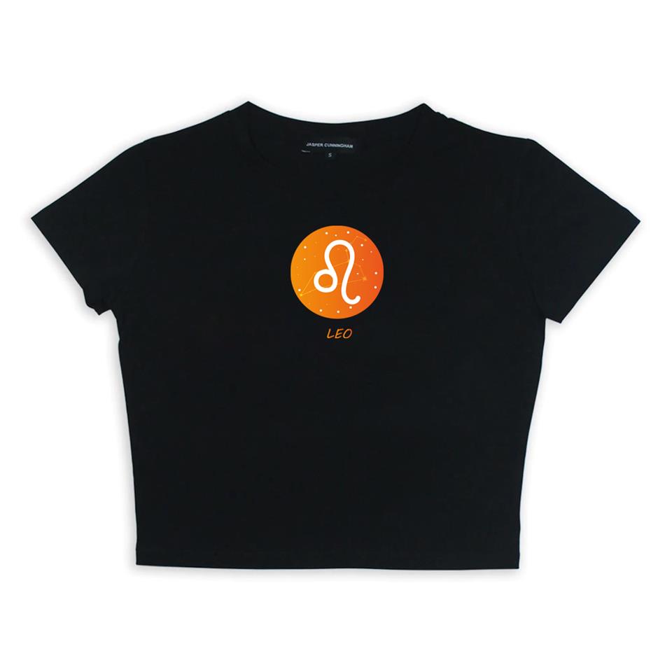Horoscope Series Leo Baskılı Siyah Crop