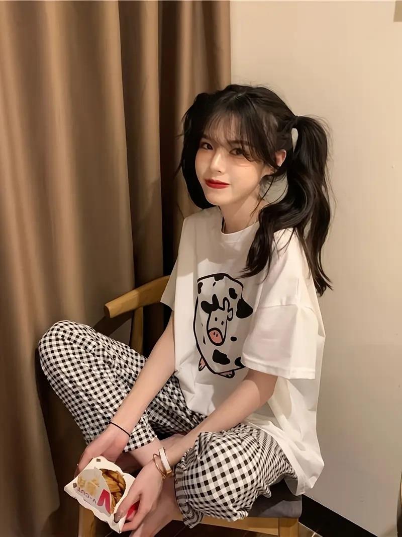 İnek Desenli Oversize Unisex T-shirt