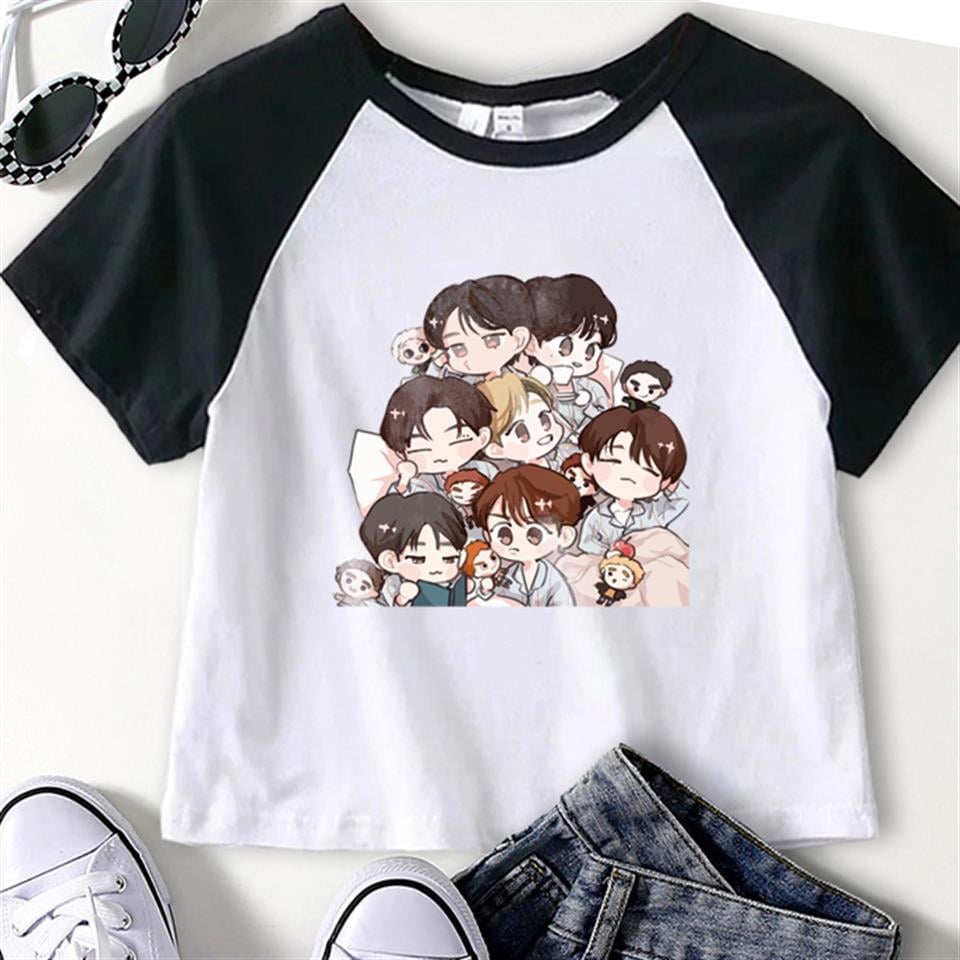K-Pop Serisi GOT7 Artists Baskılı Reglan Kol Beyaz Crop