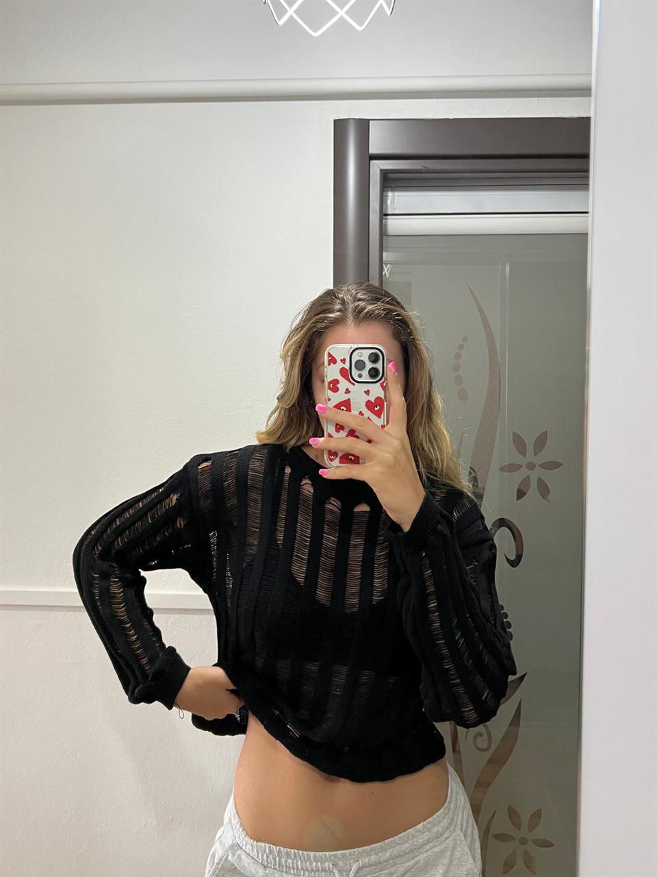 Kemer Boys Oversize Siyah Triko Örgü Kazak