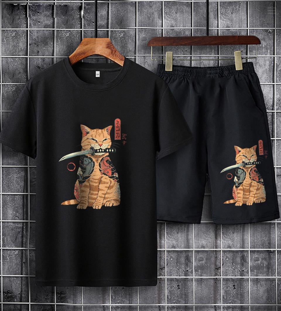 Killer Cat Baskılı Siyah Unisex İkili Takım