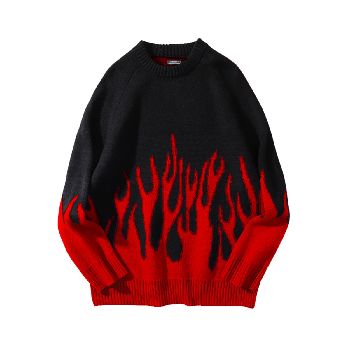 Kırmızı Flame Siyah Unisex Oversize Kazak