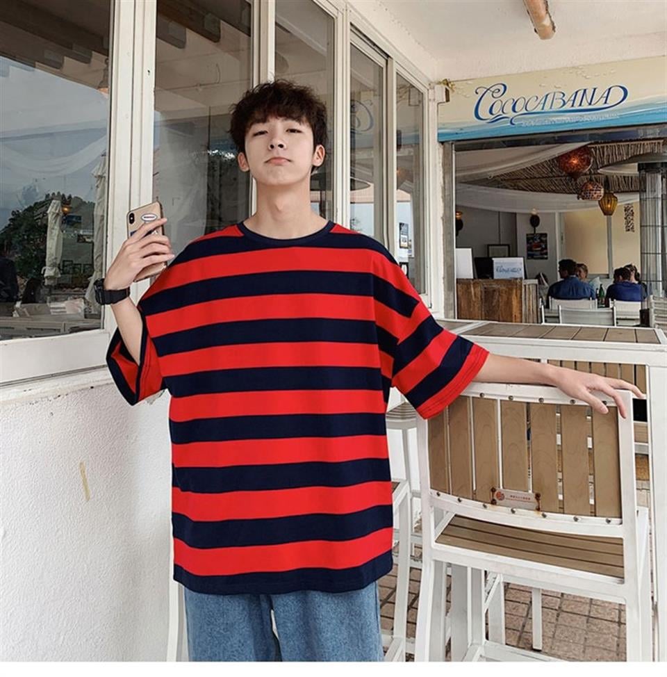 Kırmızı Siyah Çizgili Unisex Oversize T-shirt
