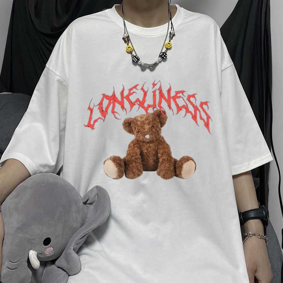 Loneliness Bear Baskılı Beyaz Unisex Oversize T-shirt