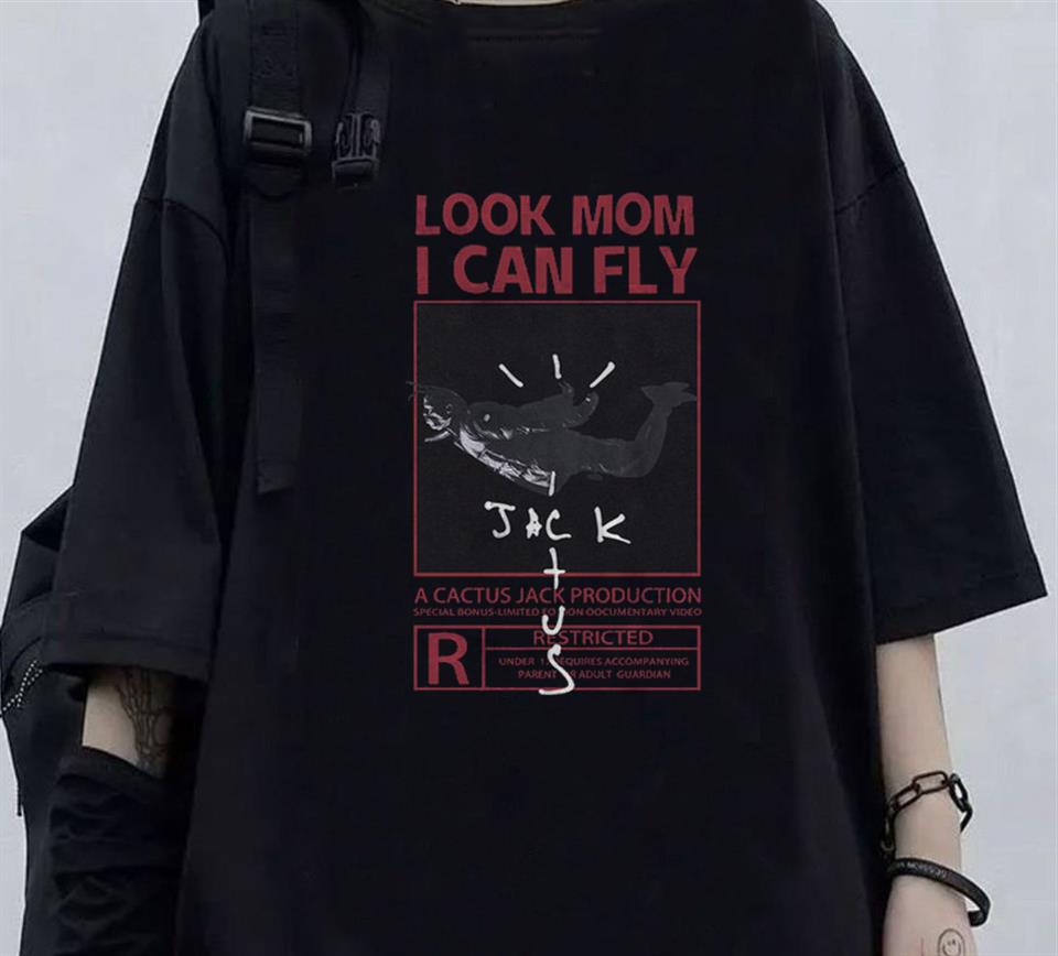 Look Mom I Can Fly Siyah Unisex Oversize T-shirt