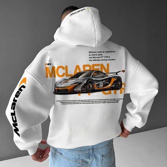 Mc Laren Baskılı Beyaz Kapşonlu Sweatshirt 