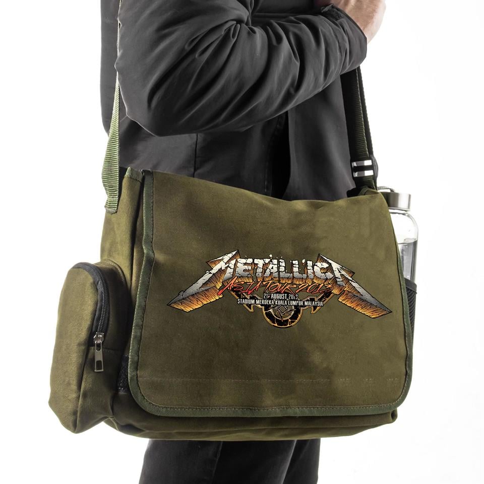 Metallica Asia Tour Baskılı Unisex Yeşil Postacı Çantası