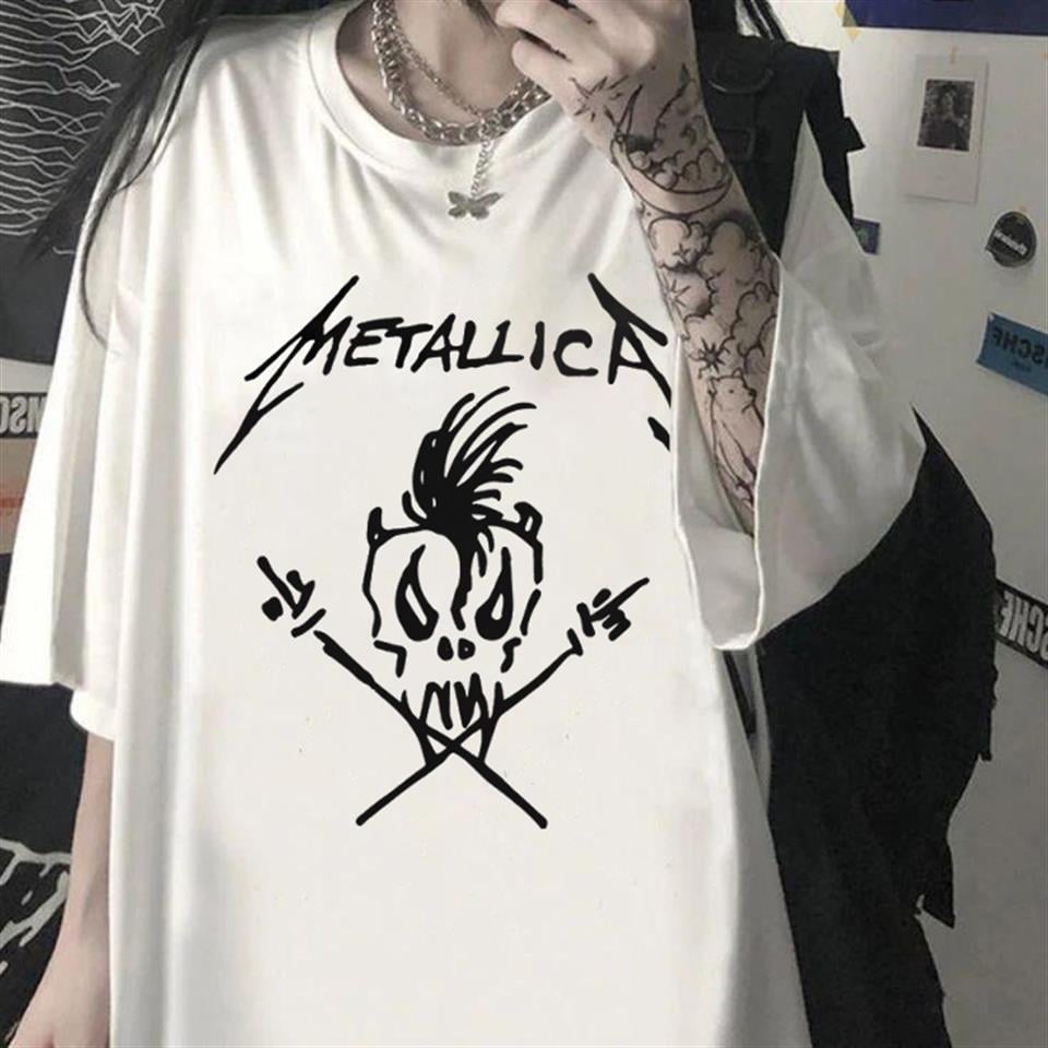 Metallica Skull Baskılı Beyaz Unisex Oversize T-shirt