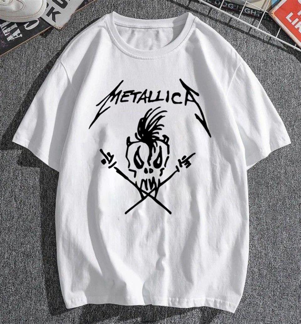 Metallica Skull Baskılı Beyaz Unisex Oversize T-shirt