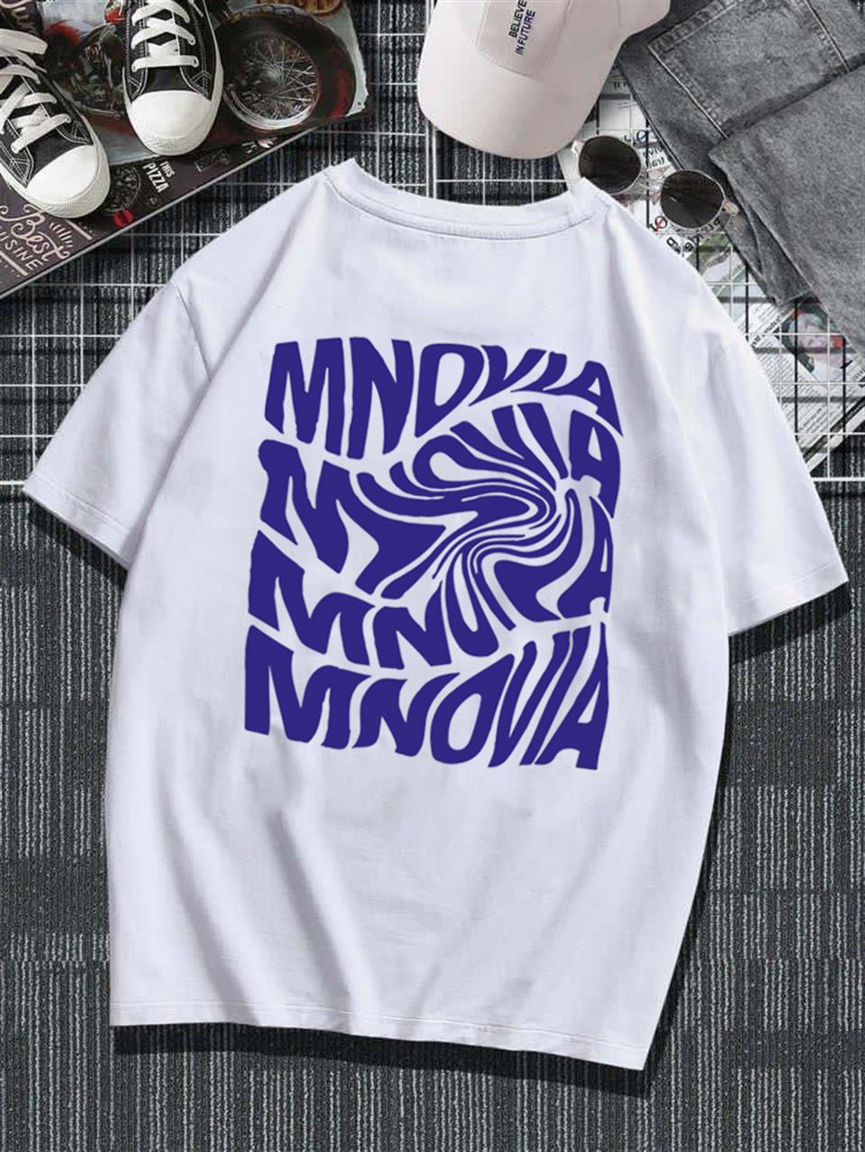 Mnovia Sırt Baskılı Beyaz Unisex Oversize T-shirt