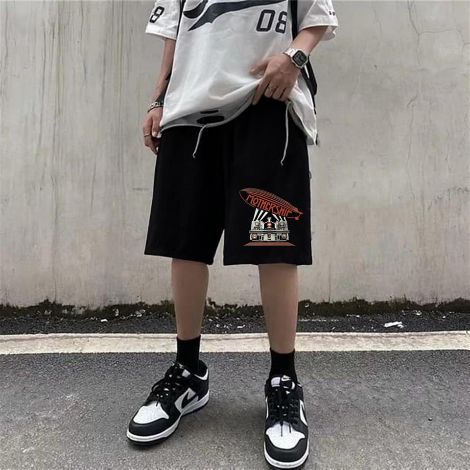 Mothership Led Zeppelin Baskılı Siyah Unisex Penye Şort