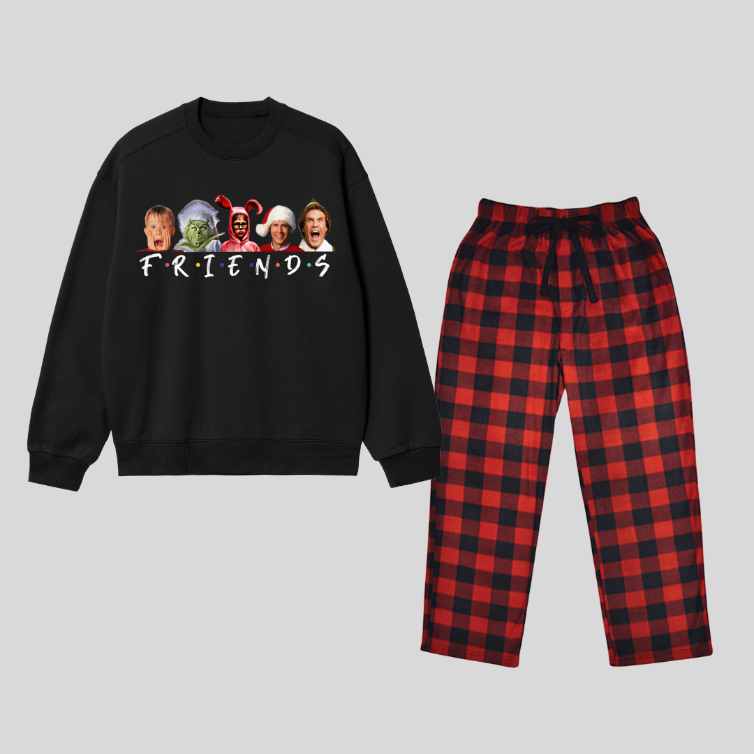 New Year Friends Baskılı Siyah Unisex Oversize Alt Üst 2 Li Takım