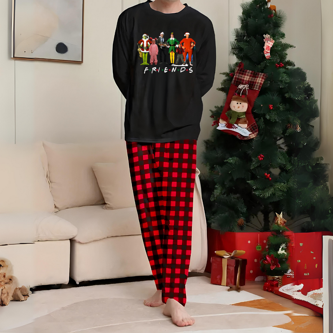 New Year Friends Baskılı Siyah Unisex Oversize Alt Üst 2 Li Takım