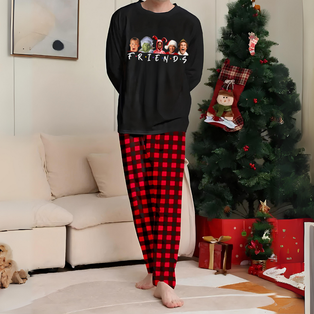 New Year Friends Baskılı Siyah Unisex Oversize Alt Üst 2 Li Takım