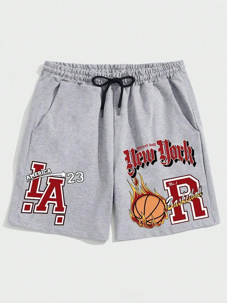New York Baskılı Gri Unisex Penye Şort