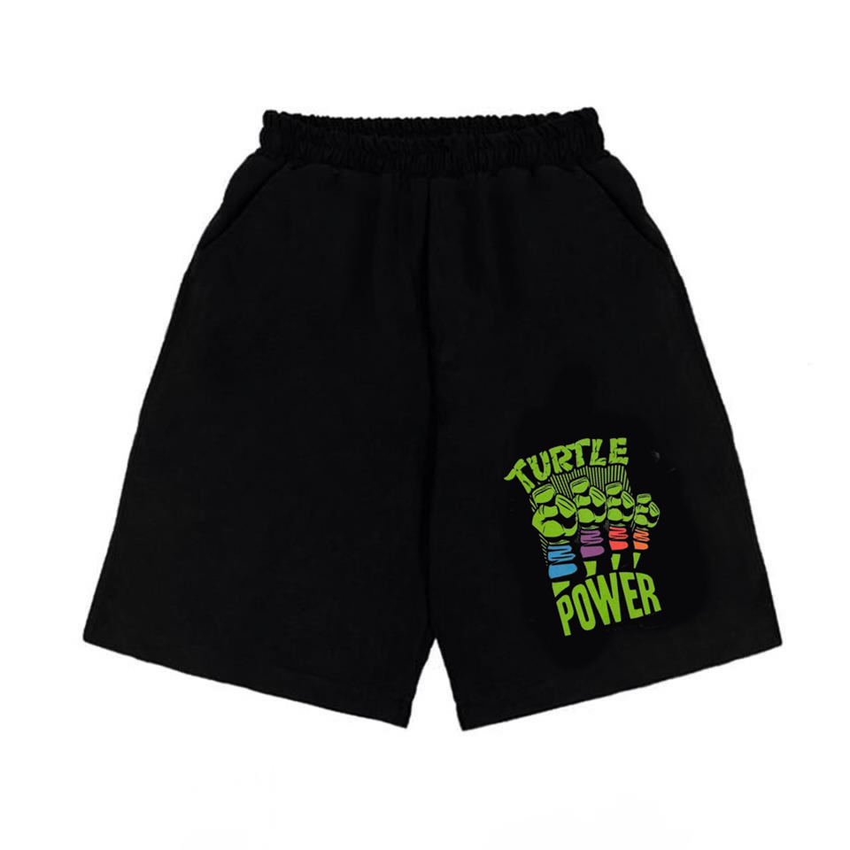 Ninja Kaplumbağa Baskılı Siyah Unisex Penye Şort