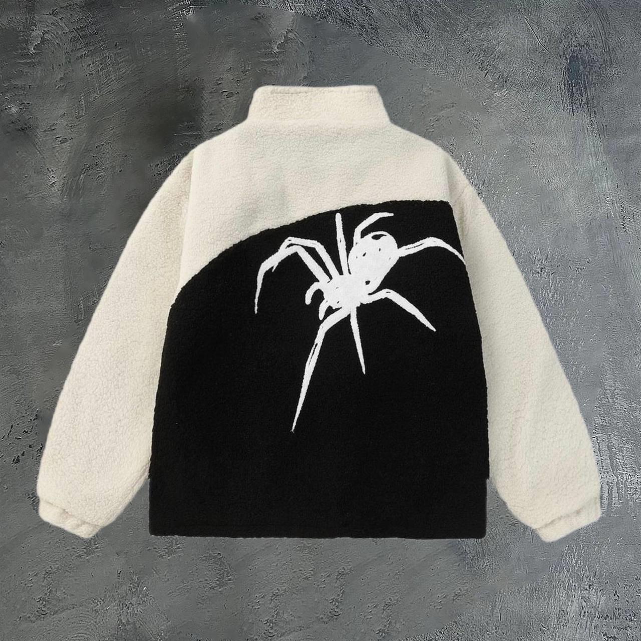 Ön Arka Nakış Spider Detail Peluş Fermuarlı Ceket