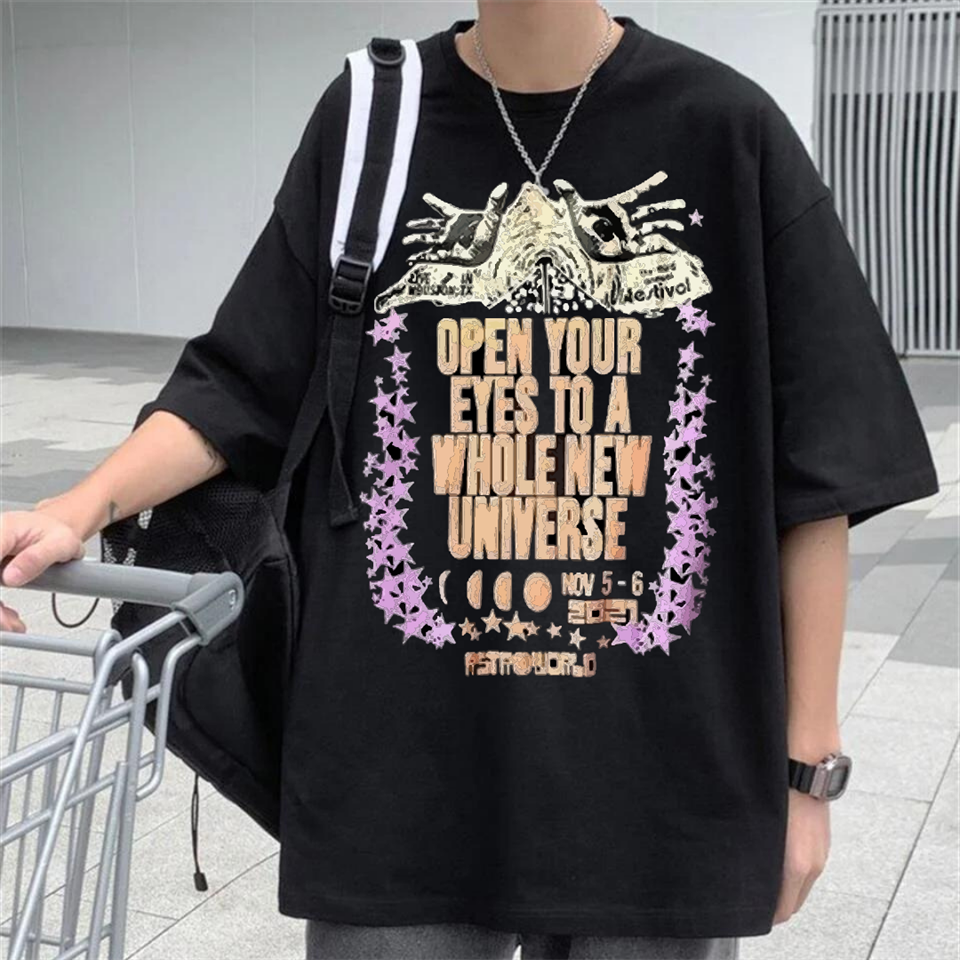 Open Tour Street Style Oversize Unisex Siyah T-Shirt