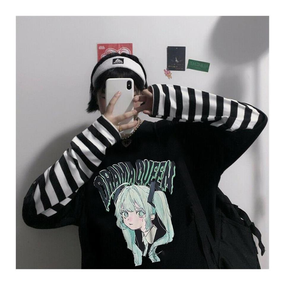 Oversize Anime Harajuku Gothic Cool Girl Unisex Uzun Kollu T-shirt