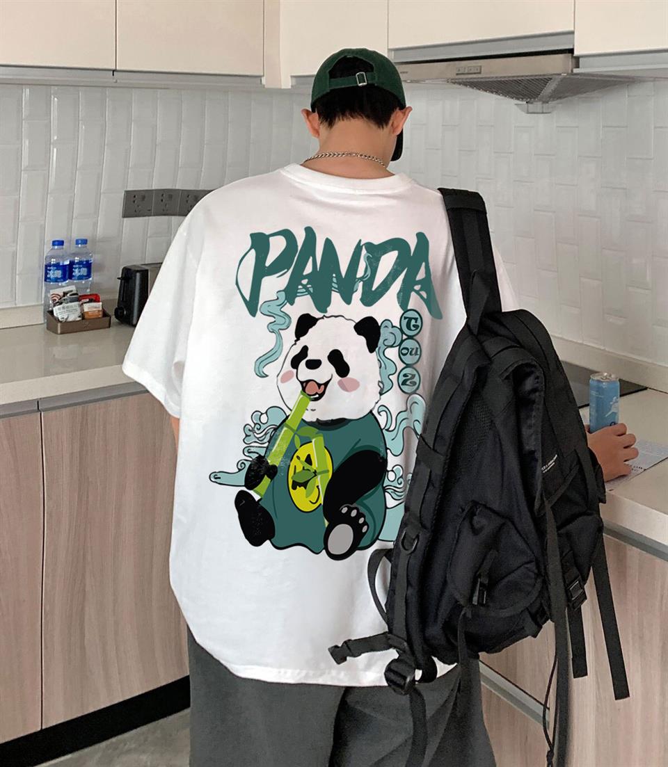 PANDA SIRT BASKILI BEYAZ UNISEX OVERSIZE T-SHIRT