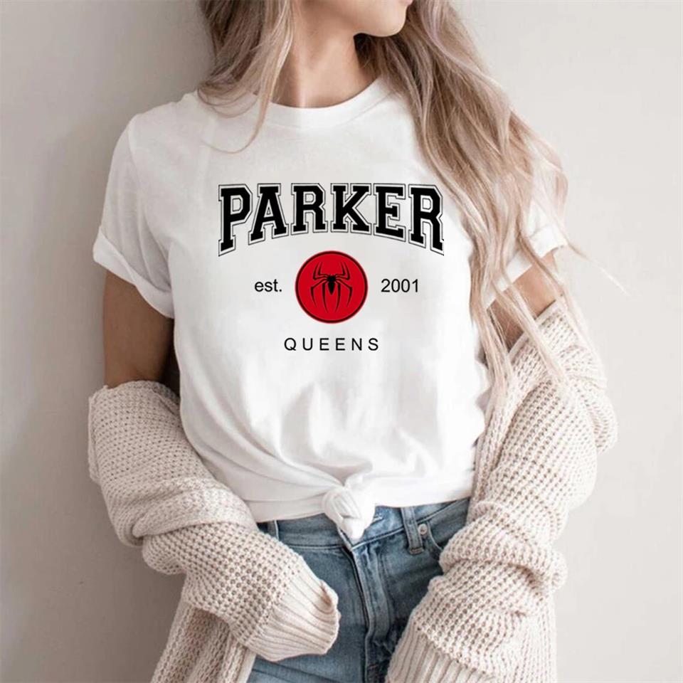 Parker Spider Baskılı Beyaz Unisex Oversize T-shirt