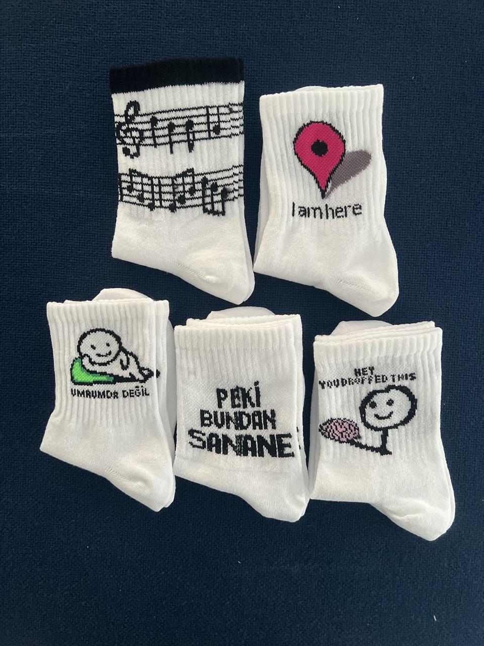 Peki Bundan Sanane Unisex Beyaz Kolej Çorap