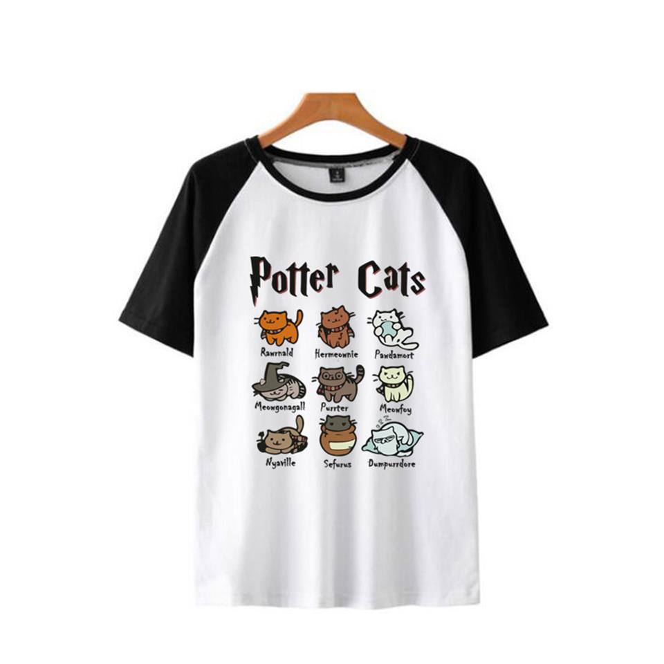 Potter Cats Baskılı Reglan Kol Beyaz Unisex Oversize T-shirt