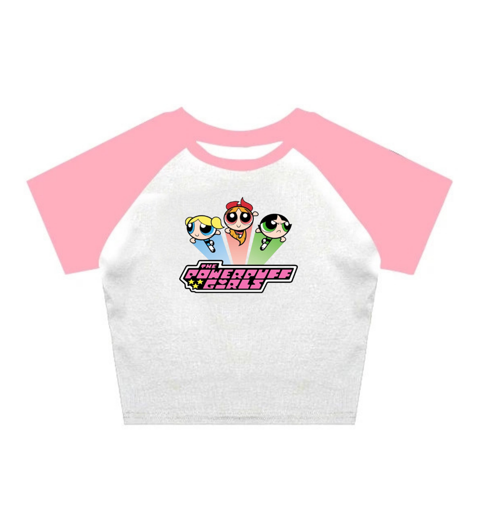 Powerpuff Girls Reglan Kol Beyaz Crop