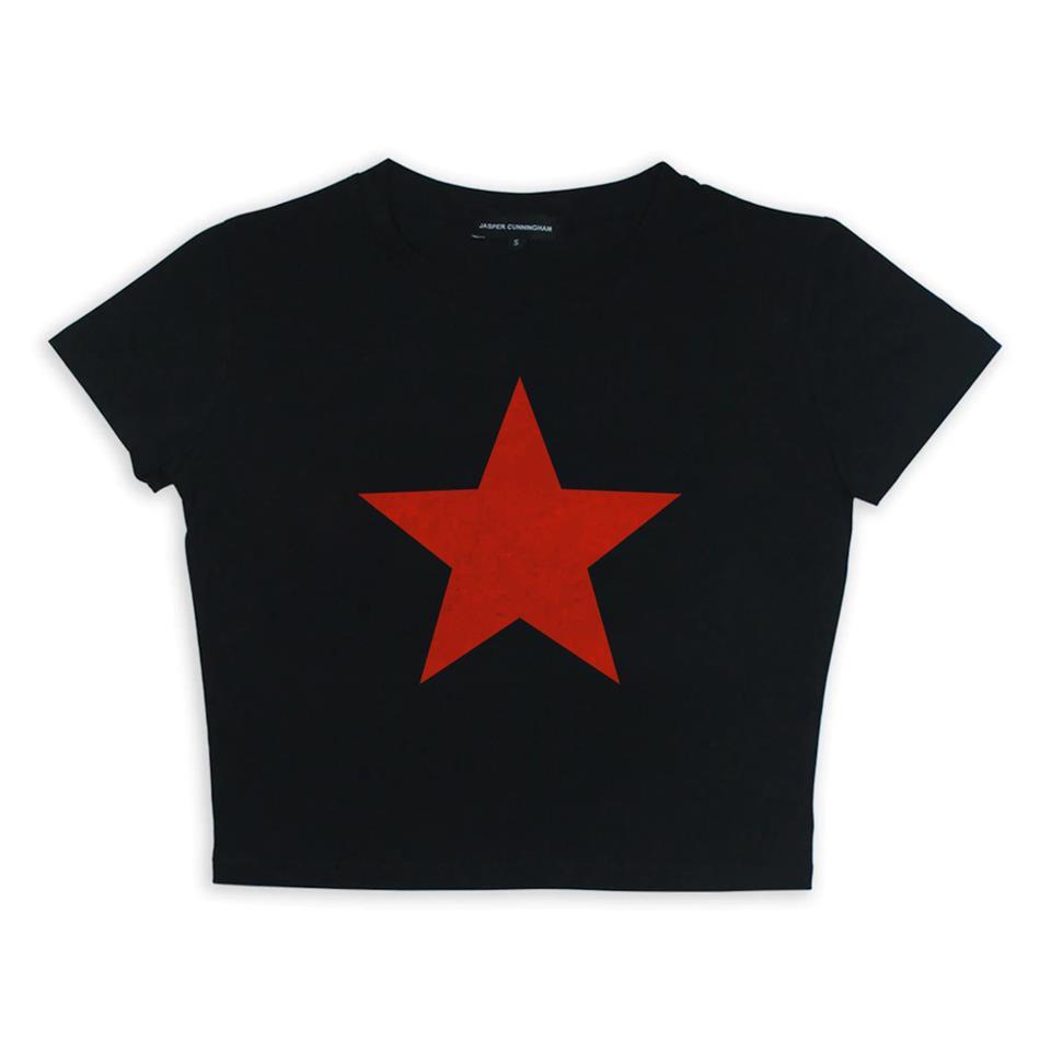Red Star Baskılı Siyah Crop