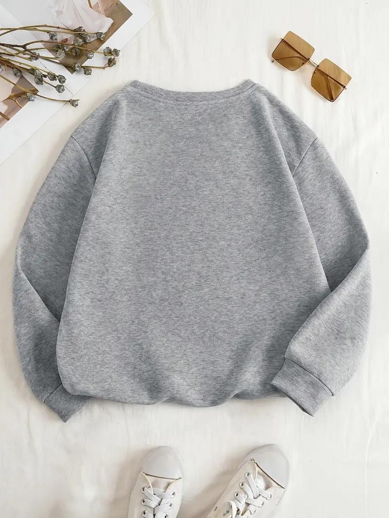 Ribbon Baskılı Gri Unisex Oversize Bisiklet Yaka Sweatshirt