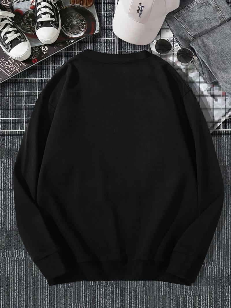 Ribbon Baskılı Siyah Unisex Oversize Bisiklet Yaka Sweatshirt