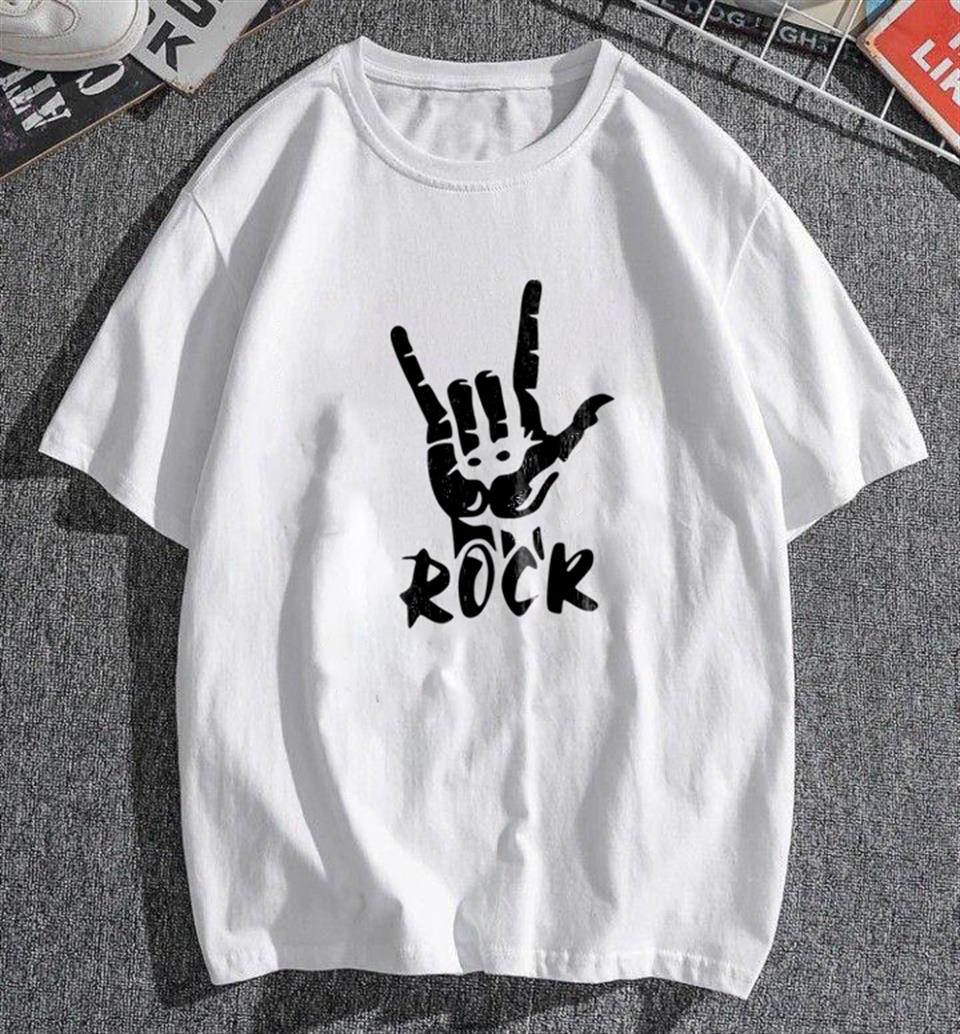 Rock Baskılı Beyaz Unisex Oversize T-shirt