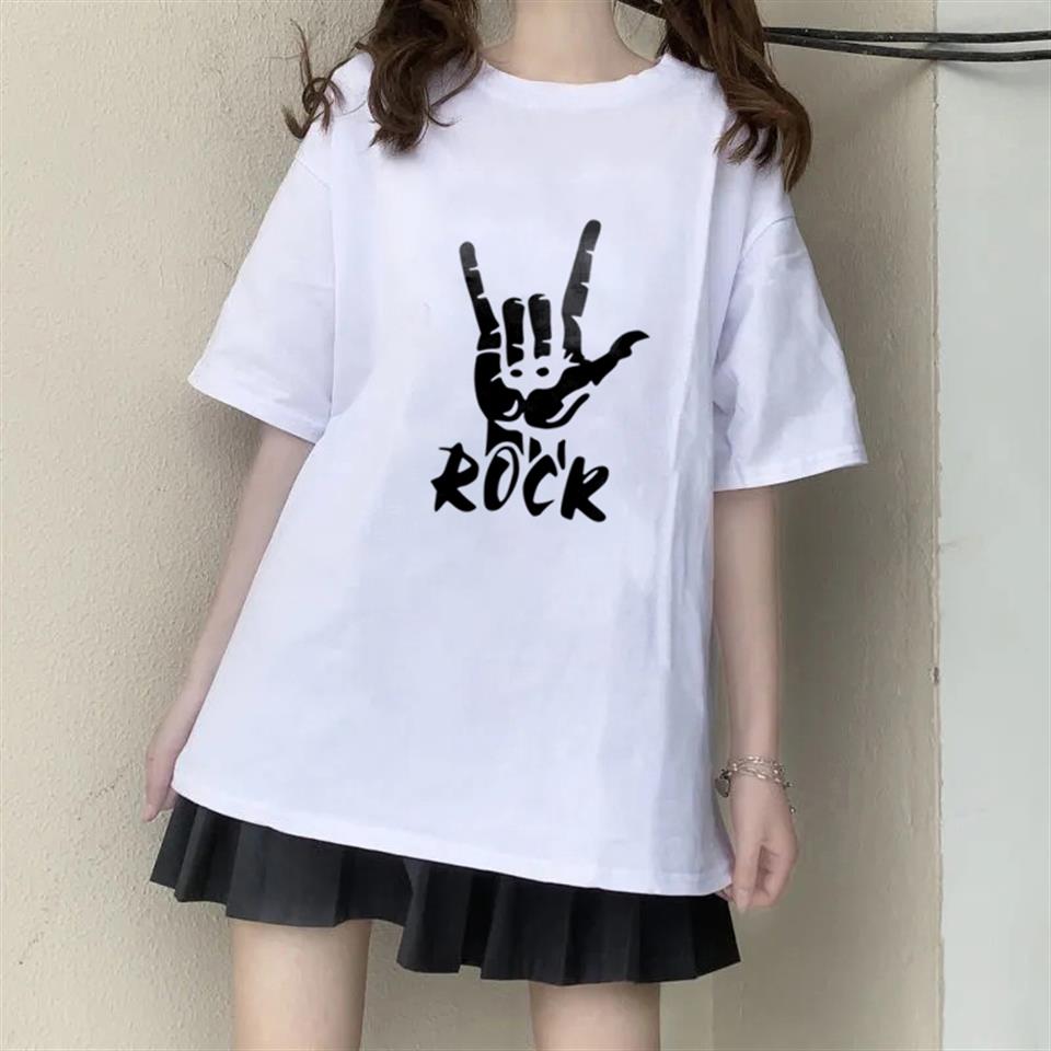 Rock Baskılı Beyaz Unisex Oversize T-shirt