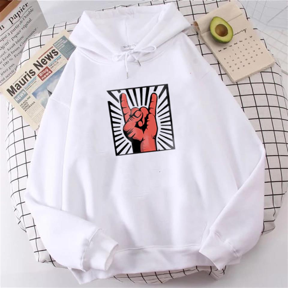 Rock Hand Beyaz Unisex Kapüşonlu Oversize Sweatshirt Hoodie