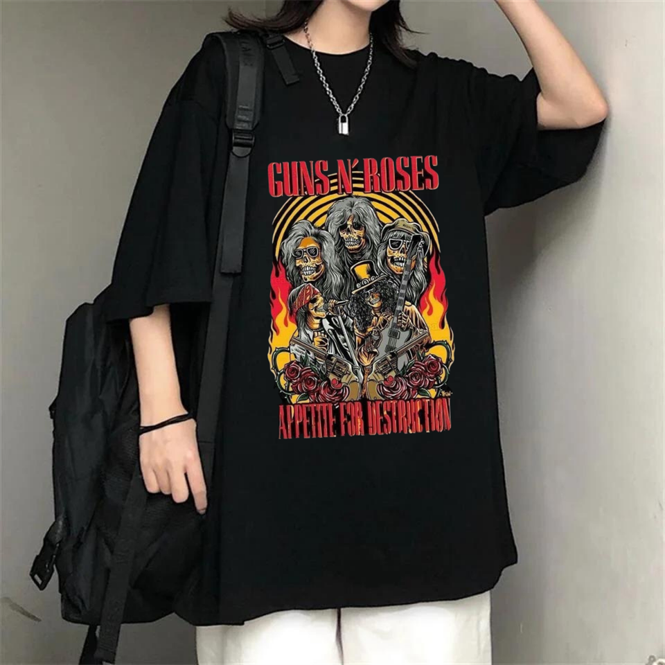 Rock Serisi Guns N' Roses Baskılı Siyah Unisex Oversize T-shirt