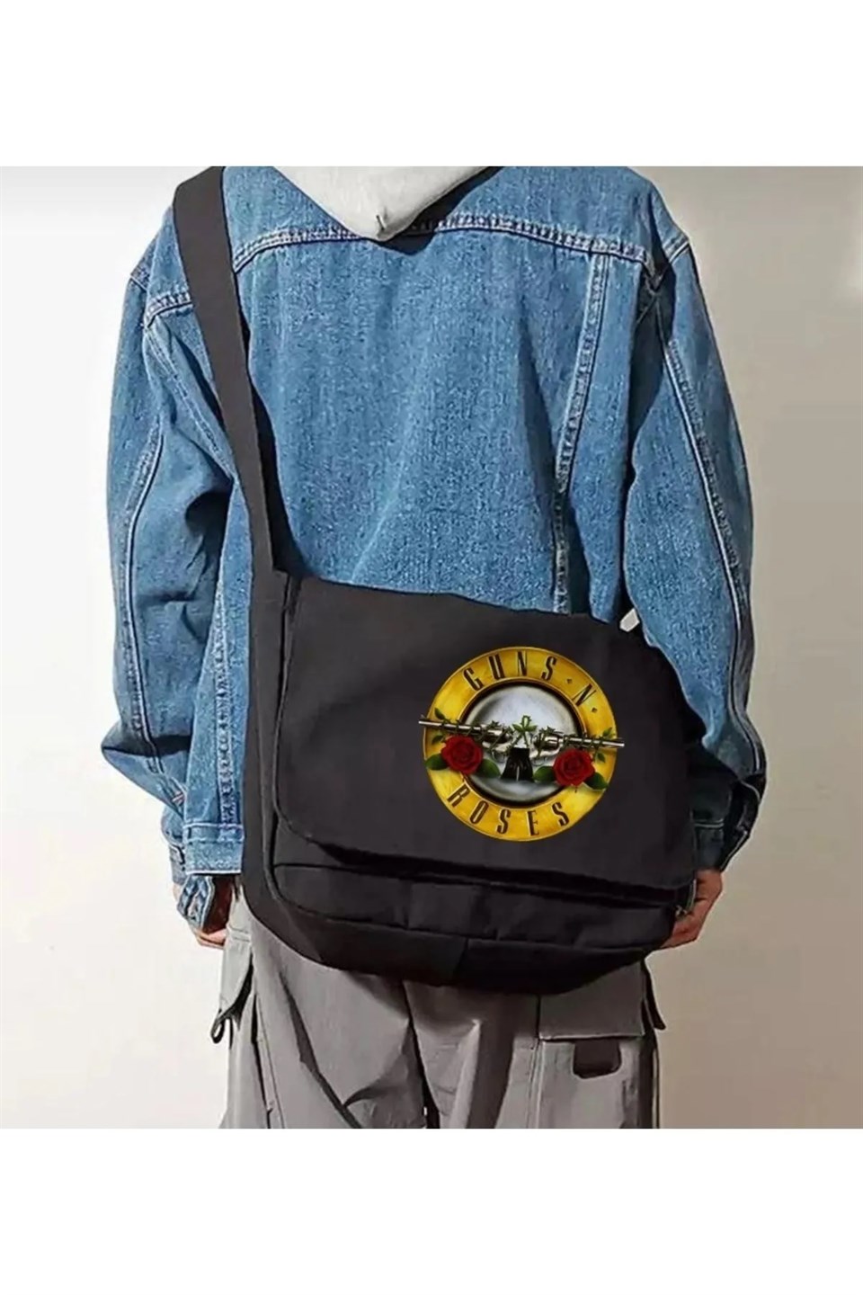 Rock Serisi Guns N Roses Baskılı Unisex Siyah Postacı Çantası