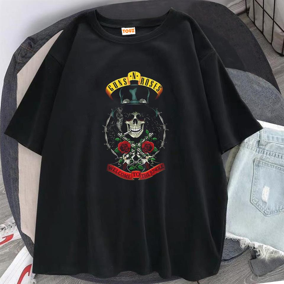 Rock Serisi Guns N Roses Skull Siyah Unisex Oversize T-shirt