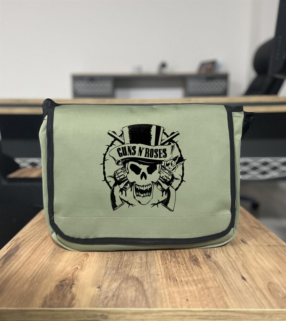 Rock Serisi Guns N Roses Skull Baskılı Unisex Yeşil Postacı Çantası