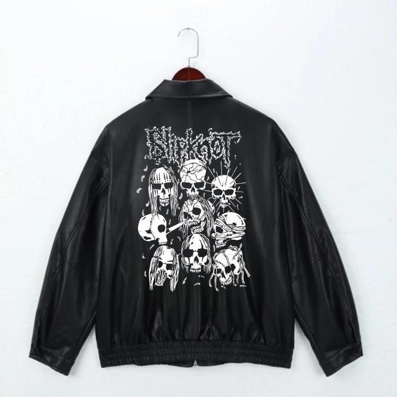 Rock Serisi Slipknot Baskılı Streetwear Siyah Oversize Unisex Astarlı Deri Ceket