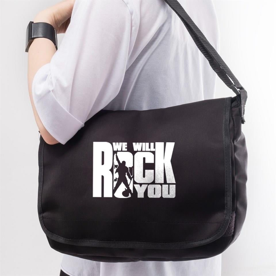 Rock Serisi - We Will Rock You Baskılı Unisex Postacı Çantası