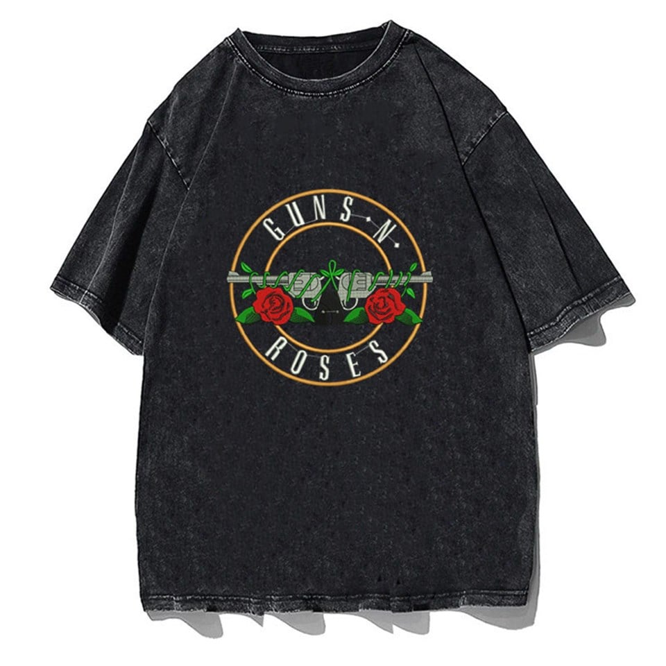 Rock Serisi Yıkamalı Guns N Roses Unisex Eskitme T-shirt