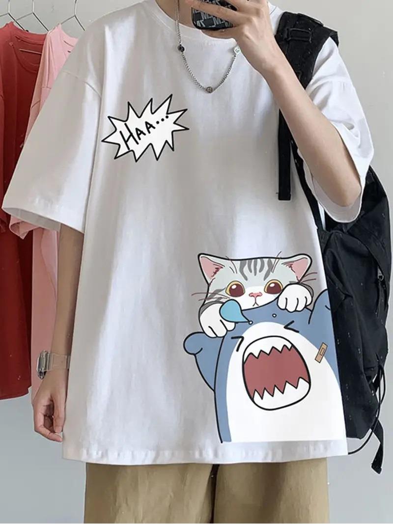Shark & Cat Beyaz Unisex T-shirt