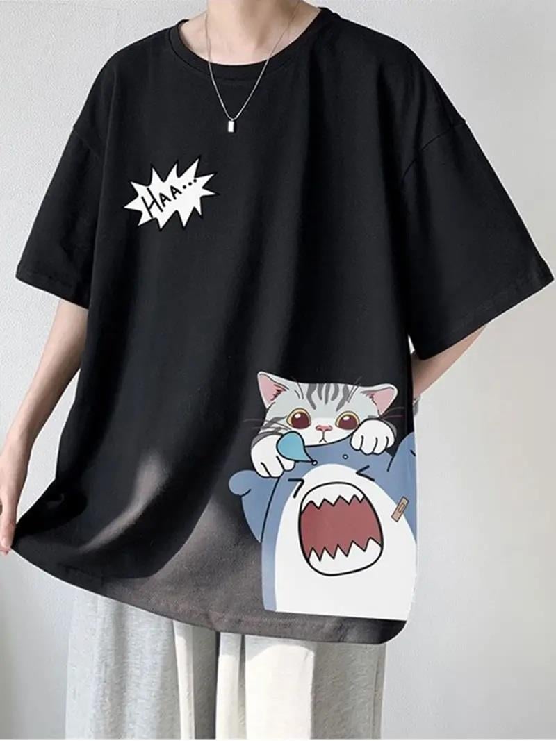 Shark & Cat Siyah Unisex T-shirt