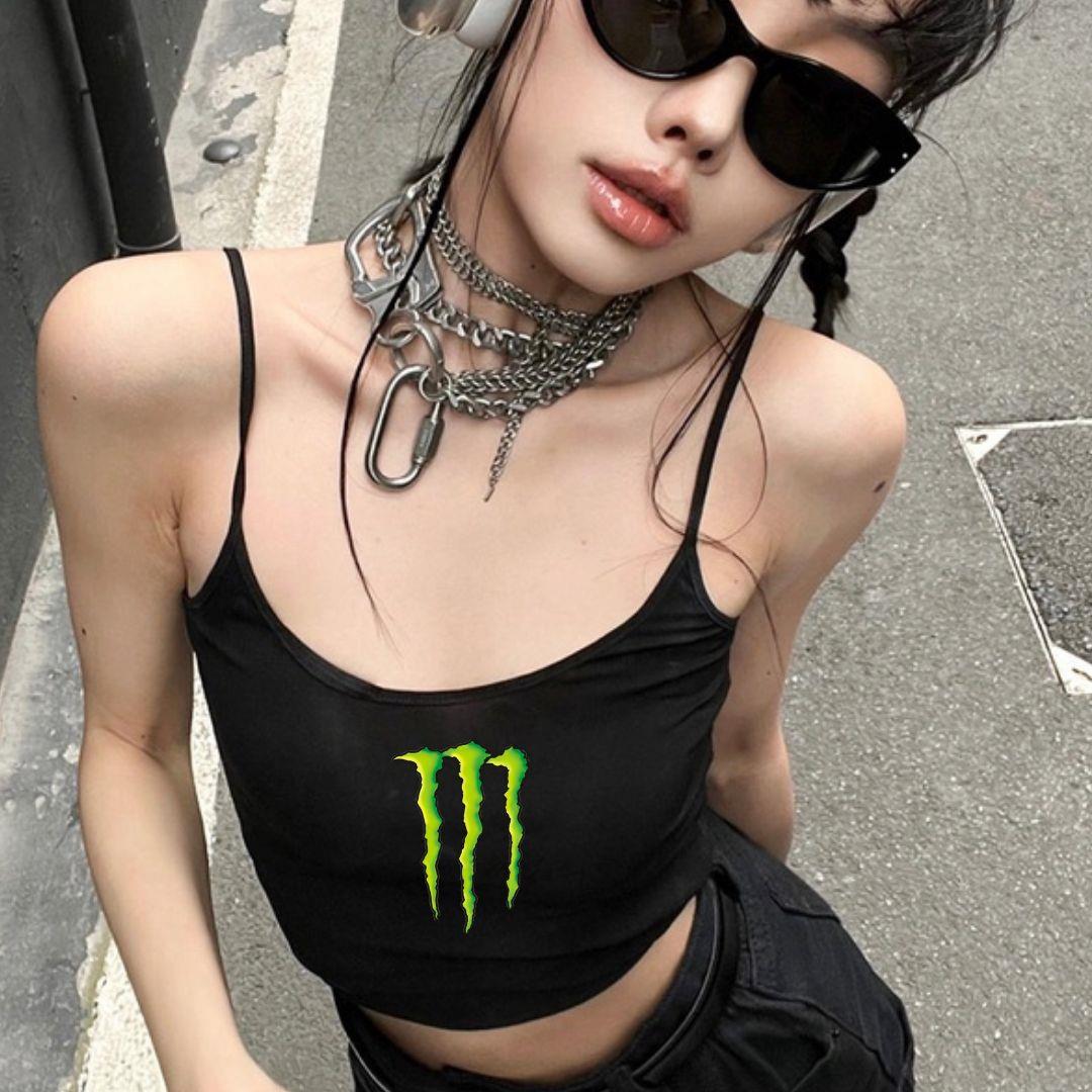 Siyah Baskılı Kadın Ip Askılı Büstiyer Crop