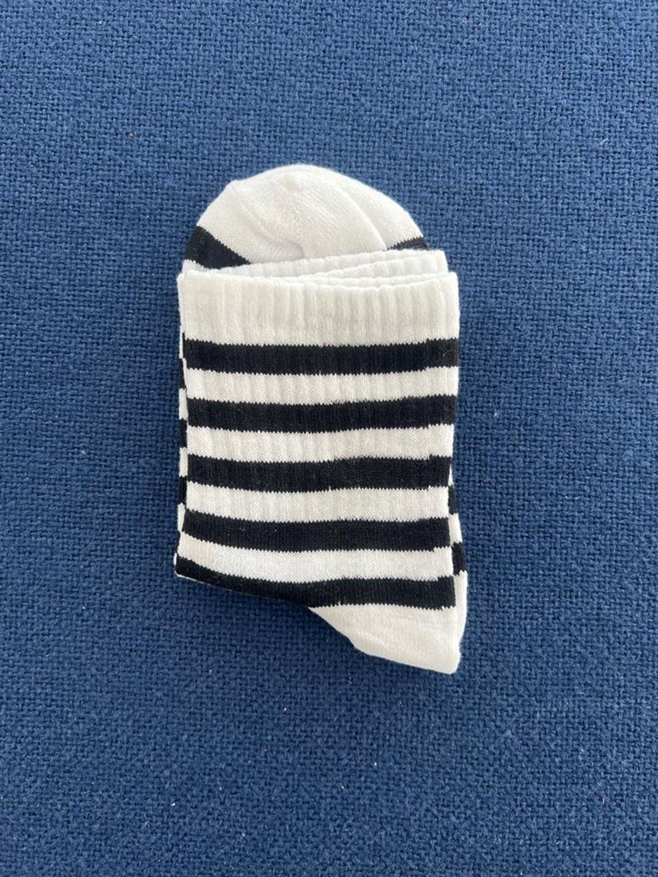 Siyah Çizgili Unisex Beyaz Kolej Çorap